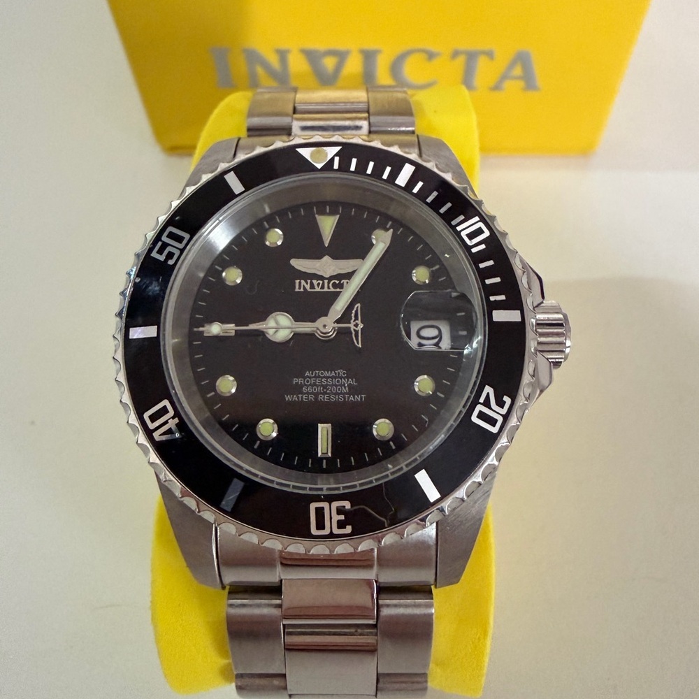 Invicta Black Dial Silver Band Watch